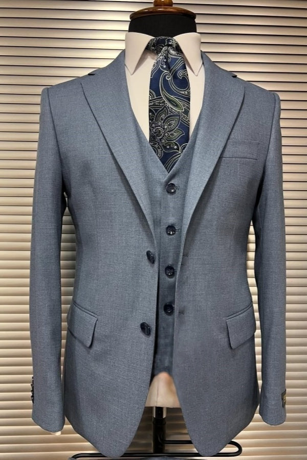 Formal 3 Pieces Light Blue Notched Lapel Business Men Suits