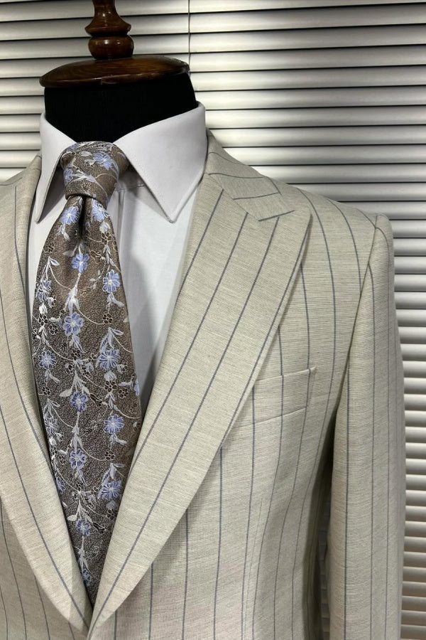 Gentle Gray Striped Peaked Lapel Business Suits