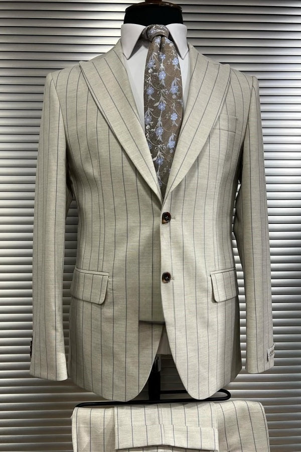 Gentle Gray Striped Peaked Lapel Business Suits