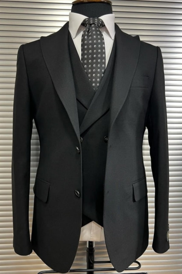 Best Fitted Black Peaked Lapel Business Men Suits