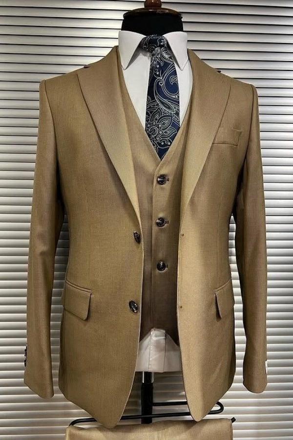 Khaki New Arrival 3 Pieces Peaked Lapel Business Suits
