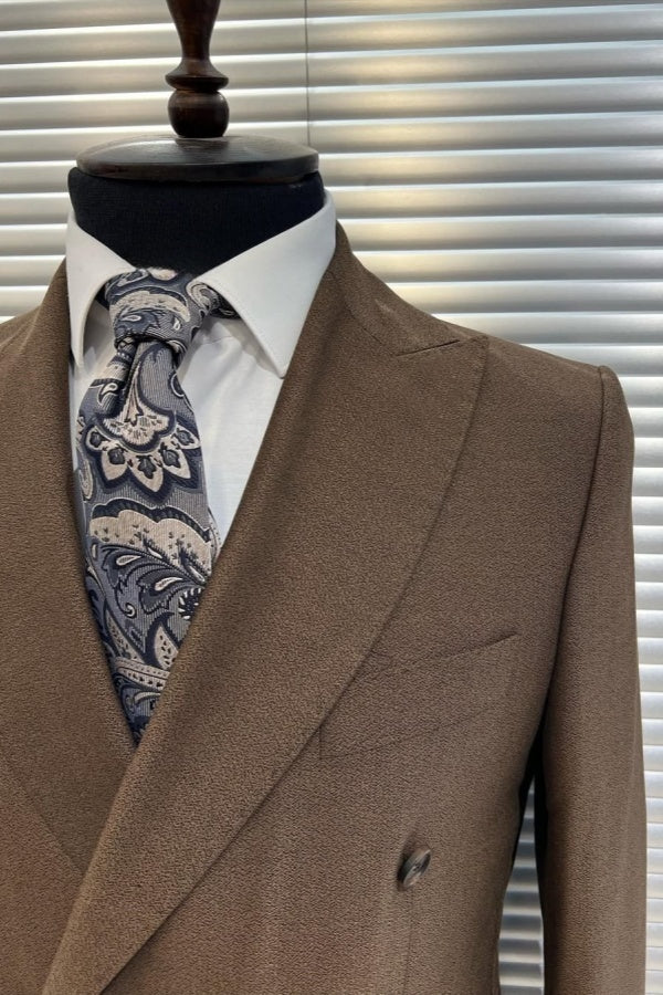 Formal Chocolate Brown Peaked Lapel Business Men Suits