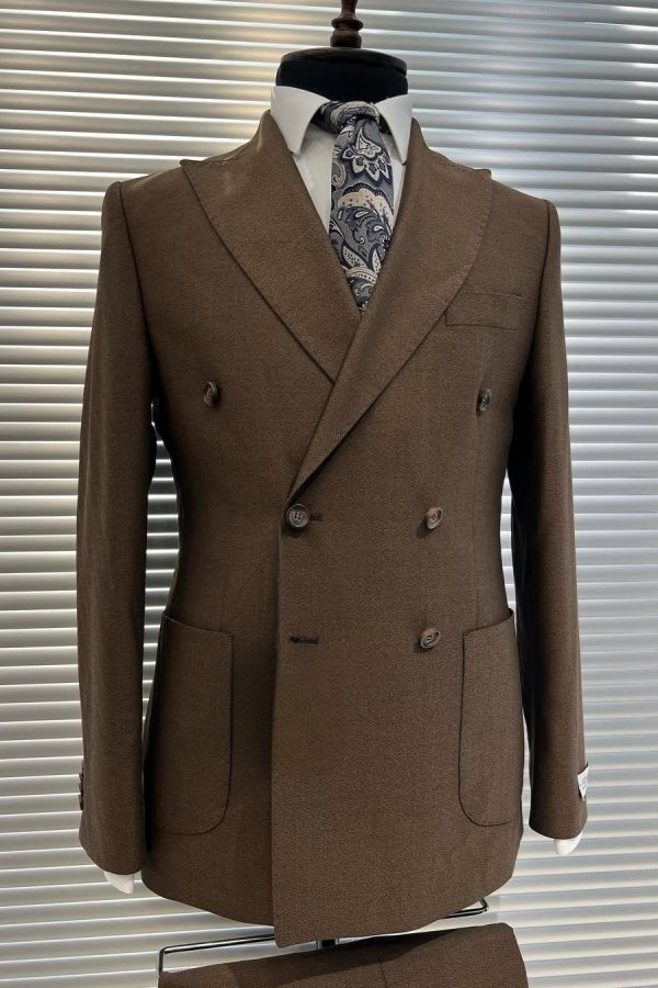 Formal Chocolate Brown Peaked Lapel Business Men Suits