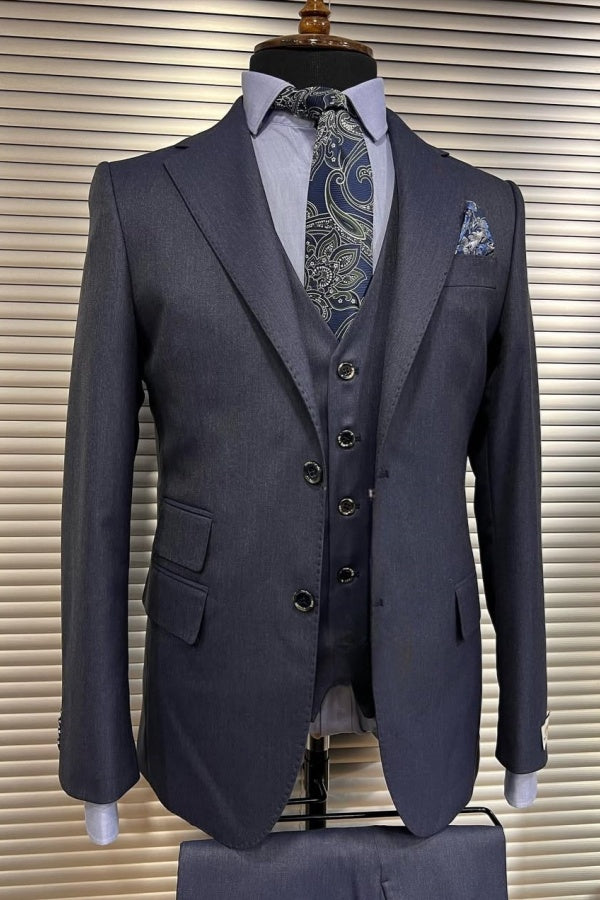 Trendy 3 Pieces Dark Gray Notched Lapel Business Men Suits