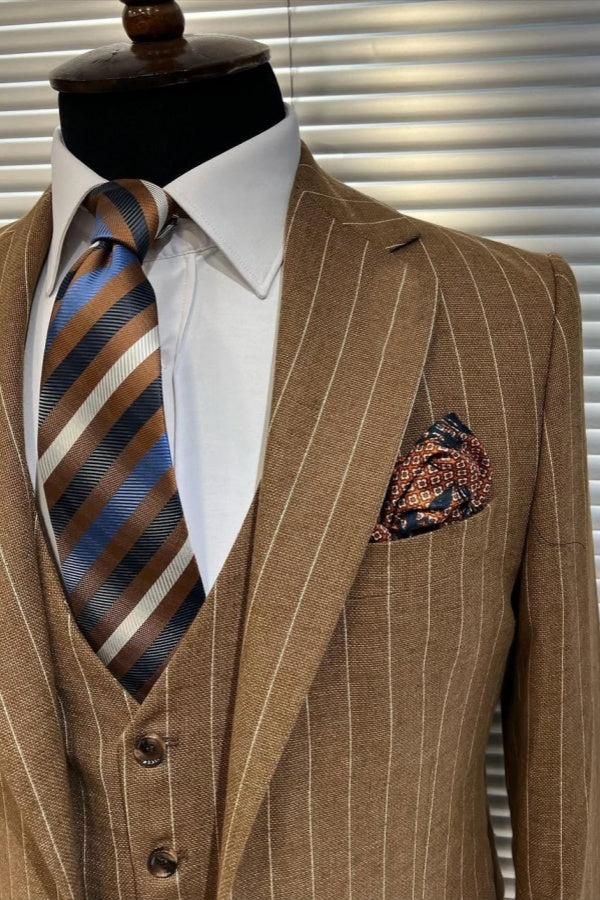 Light Brown Newest Striped Popular Notched Lapel Business Suits