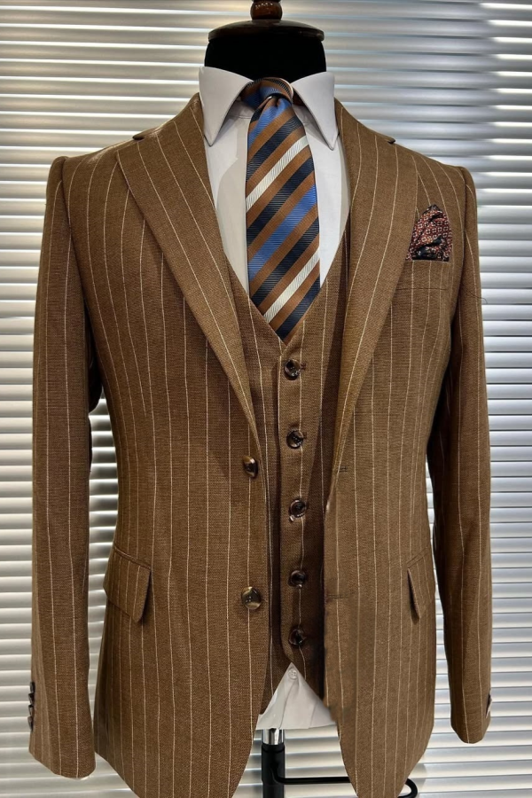 Light Brown Newest Striped Popular Notched Lapel Business Suits