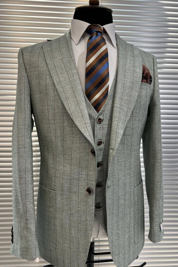 Fashion Gray 3 Pieces Striped Notched Lapel Business Suits
