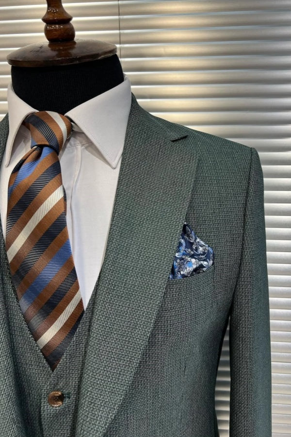 Trendy Grayish Green Plaid 3 Pieces Notched Lapel Business Suits