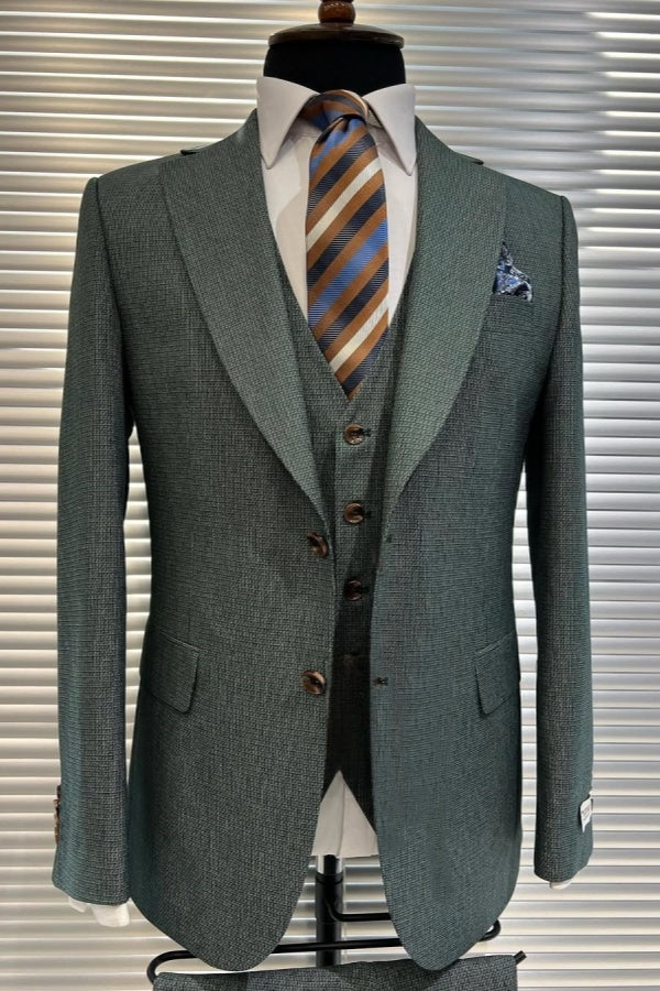 Trendy Grayish Green Plaid 3 Pieces Notched Lapel Business Suits