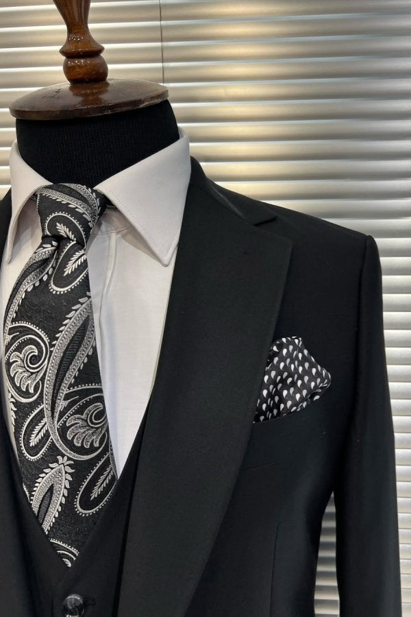 Bespoke Charcoal Gray Notched Lapel 3 Pieces Business Men Suit