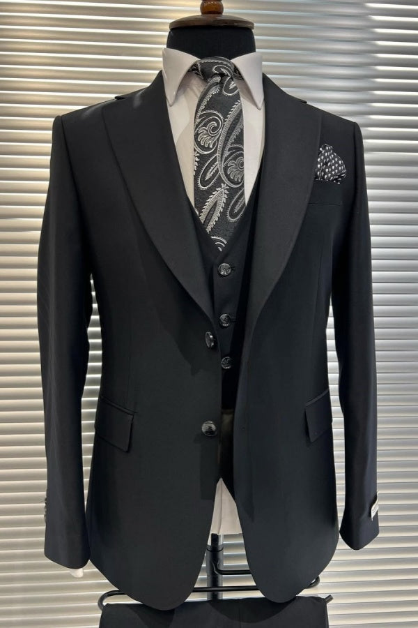 Bespoke Charcoal Gray Notched Lapel 3 Pieces Business Men Suit
