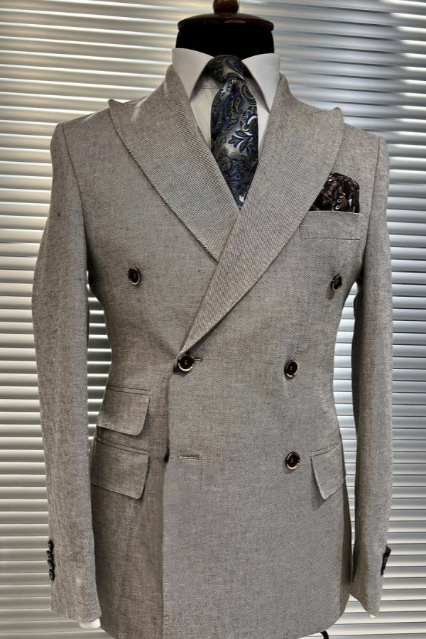 Taupe Double Breasted Peaked Lapel Business Suits