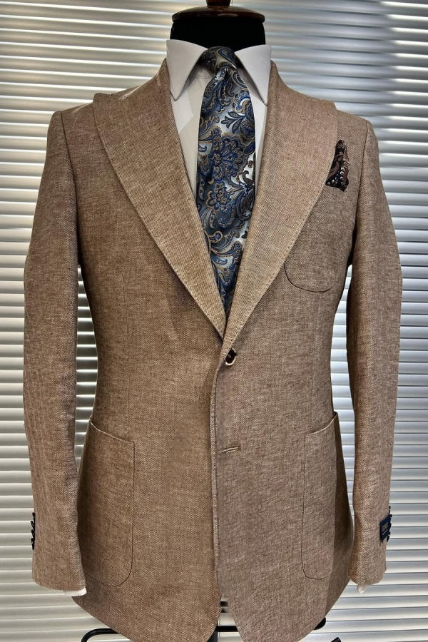 Newest Camel Brown Peaked Lapel Business Men Suits
