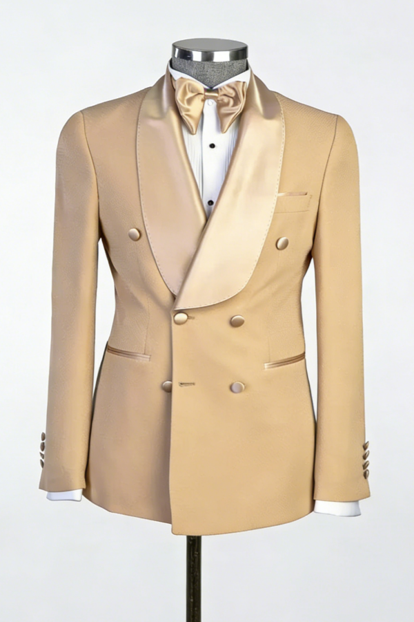 Bespoke Light Khaki Satin Shawl Lapel Slim Fit Wedding Suits