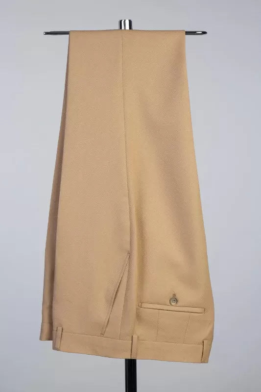 Bespoke Light Khaki Satin Shawl Lapel Slim Fit Wedding Suits