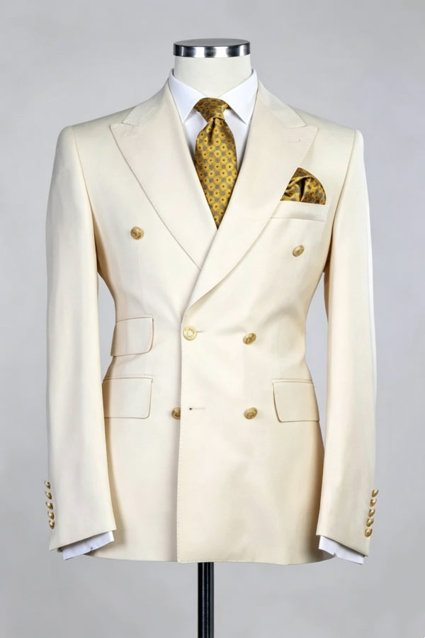 Stylish Off-White Peaked Lapel Double Breasted Prom Suits