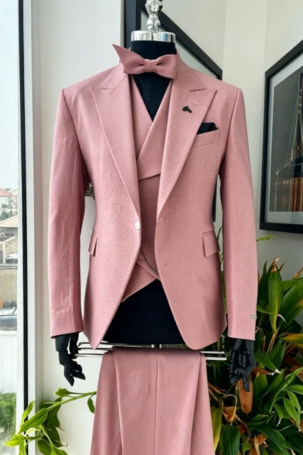Pink Fancy Slim Fit 3 Pieces Peaked Lapel Prom Suits