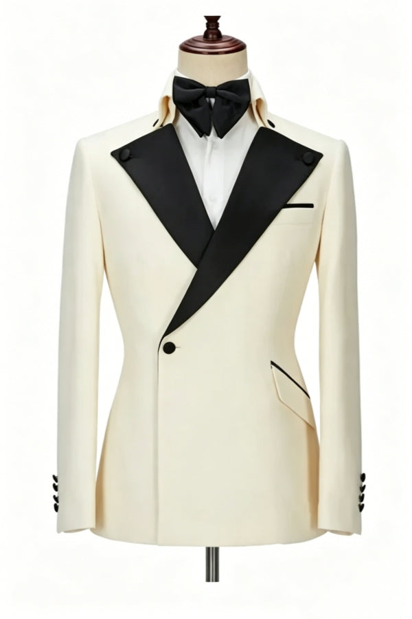 Gentle Off White One Button Peaked Lapel Prom Men Suits