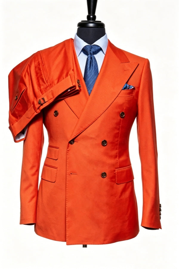 Trendy Orange Peaked Lapel Close Fitting Prom Men Suits