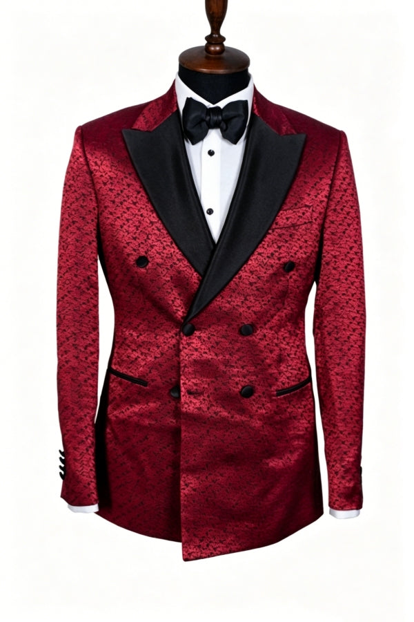 Best Fitted Burgundy Jacquard Peaked Lapel Prom Suit