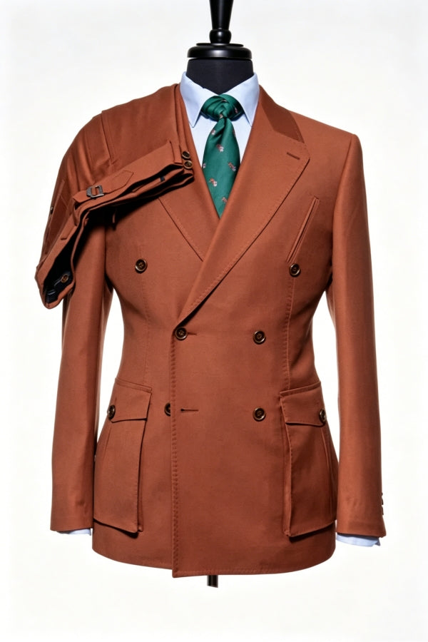 Newest Brown Peaked Lapel Double Breasted Bespoke Prom Suit
