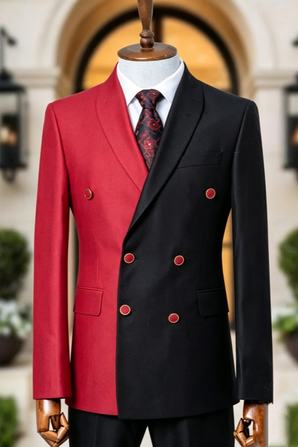 Trendy Red And Black Double Breasted Shawl Lapel Prom Suits