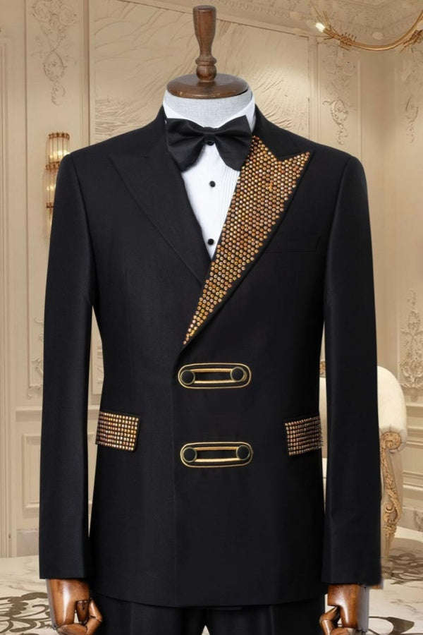 Fancy Black Double Breasted Beadings Prom Suits