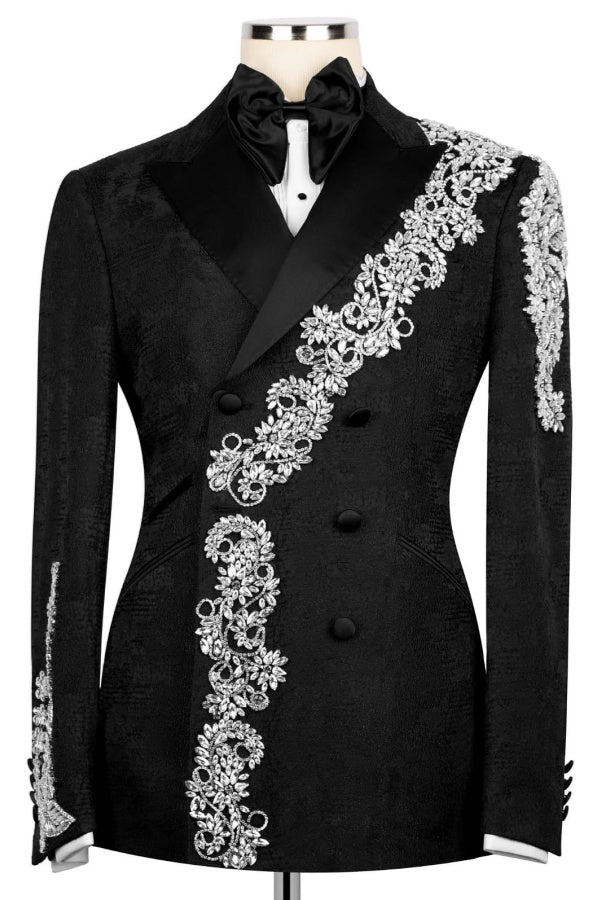 Glamorous Black Double Breasted Beadings Prom Men Suits