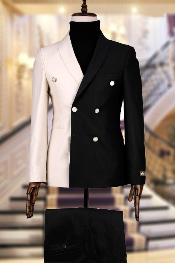 Stylish Black And White Double Breasted Shawl Lapel Prom Suits