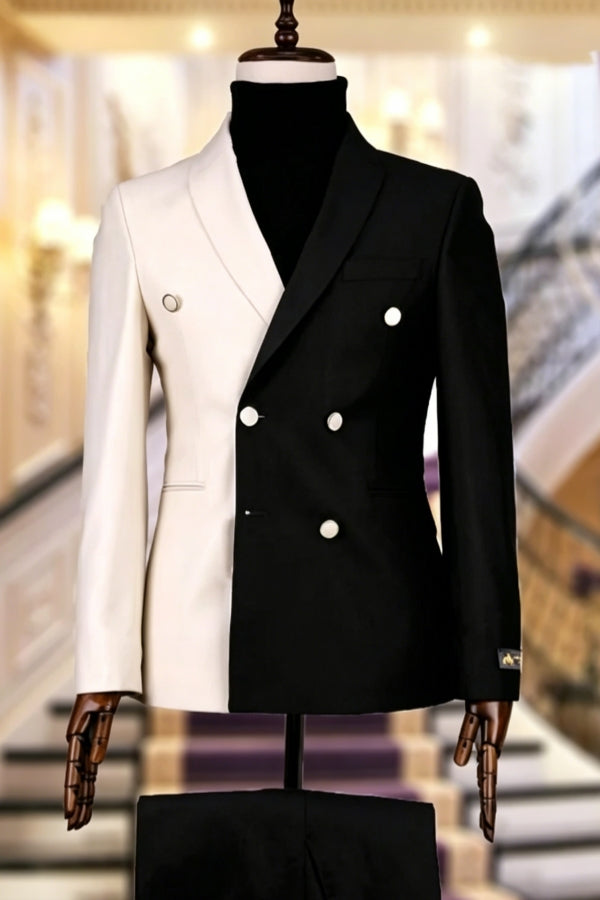 Stylish Black And White Double Breasted Shawl Lapel Prom Suits