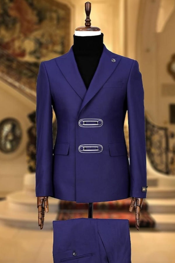 Chic Purple Double Breasted Peaked Lapel Prom Men Suits