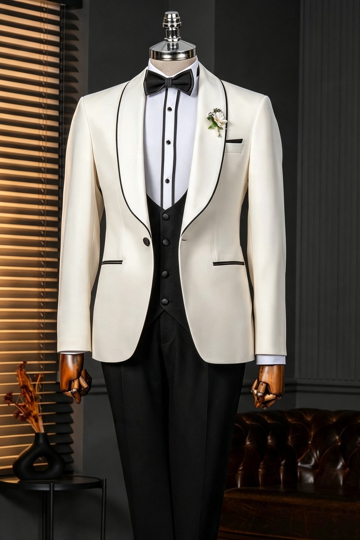 Fashion White 3 Pieces Shawl Lapel Bespoke Wedding Suits