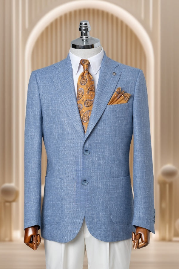 Cool Sky Blue Notch Lapel Slim Fit Business Men Suits