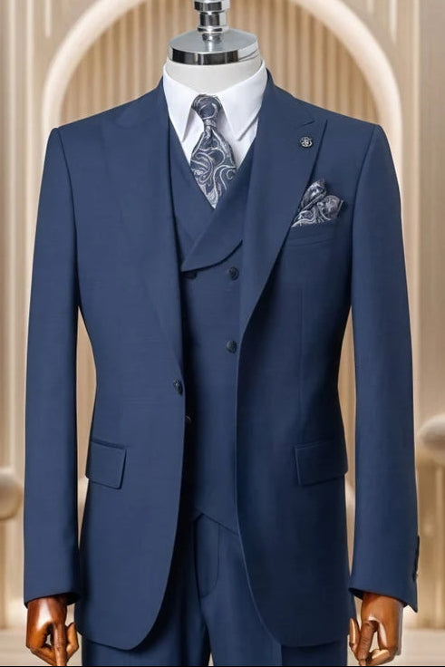 Formal Navy Blue 3 Pieces Best Fitted Business Suits With Vest
