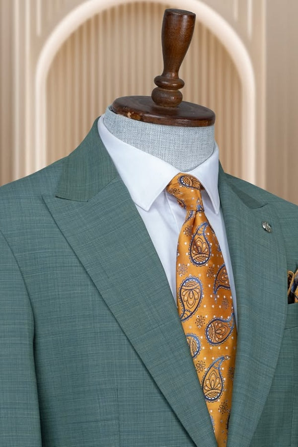 New Arrival Teal Peaked Lapel Business Suits For Men