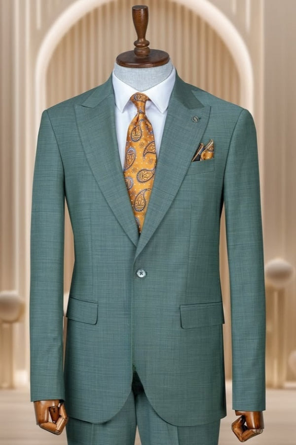 New Arrival Teal Peaked Lapel Business Suits For Men