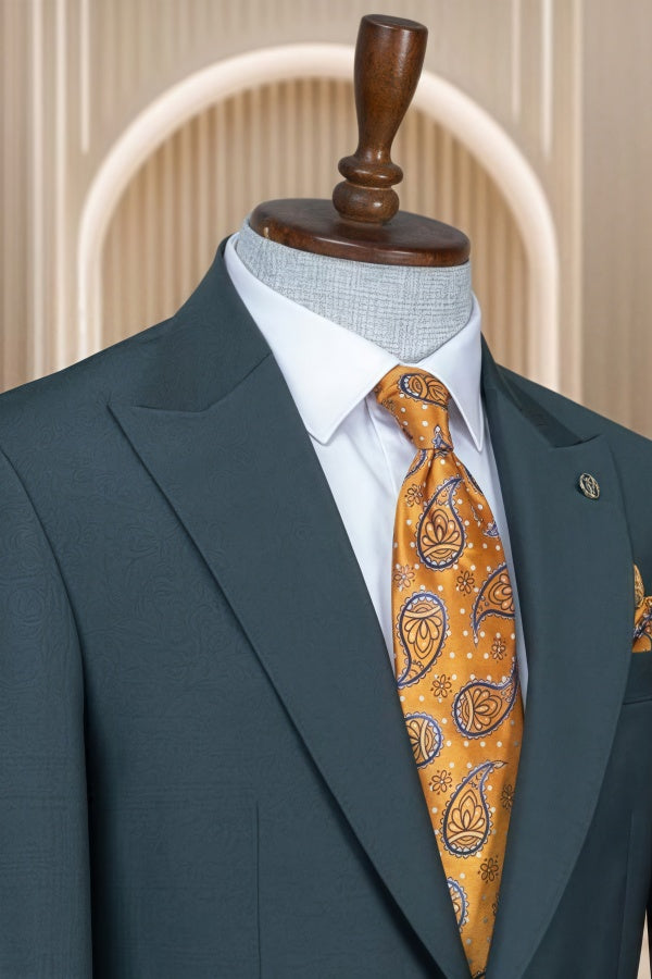 Chic Dark Green Peaked Lapel Slim Fit Business Suits