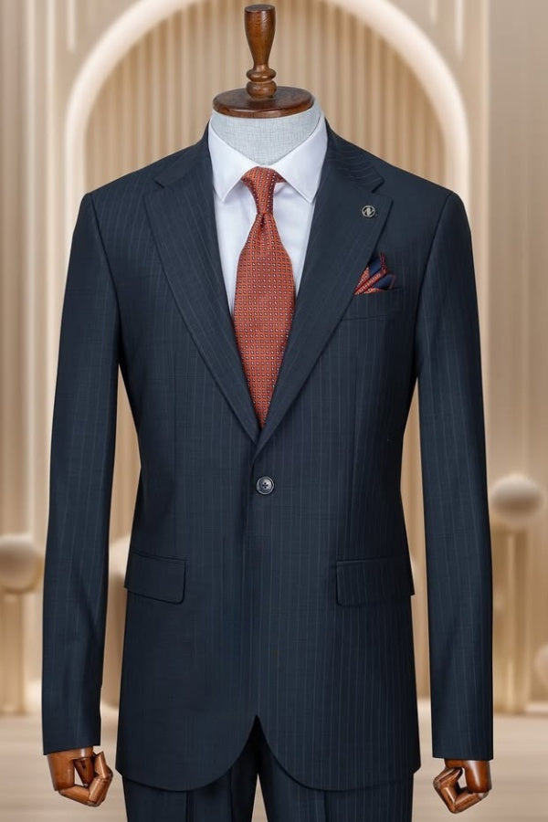 Formal Black Notch Lapel Pinstriped Business Suits