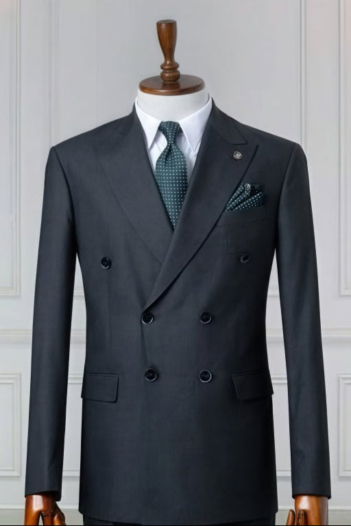 Classic Black Double Breasted Slim Fit Business Suits For Men