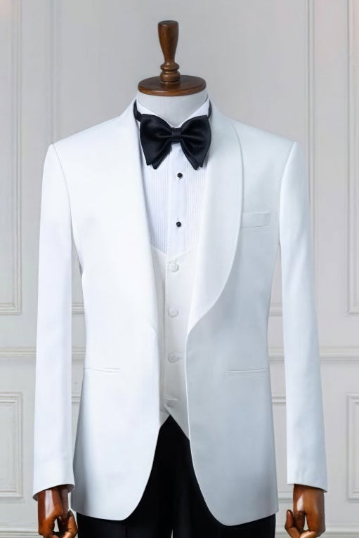 Best Fitted White 3 Pieces Shawl Lapel Wedding Men Suits