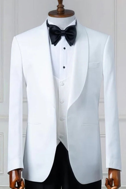 Best Fitted White 3 Pieces Shawl Lapel Wedding Men Suits