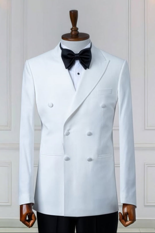 Classic White Double Breasted Peaked Lapel Prom Suits