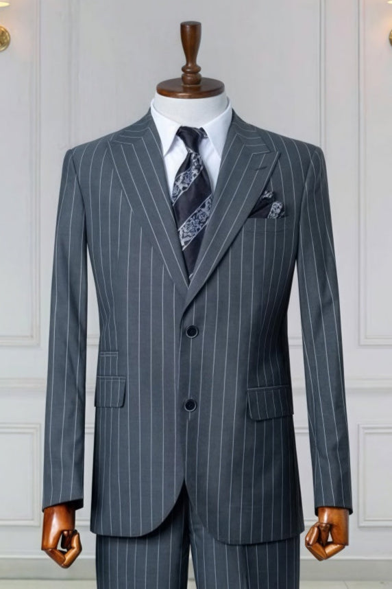 Best Fitted Dark Gray Pinstriped Formal Business Men Suits