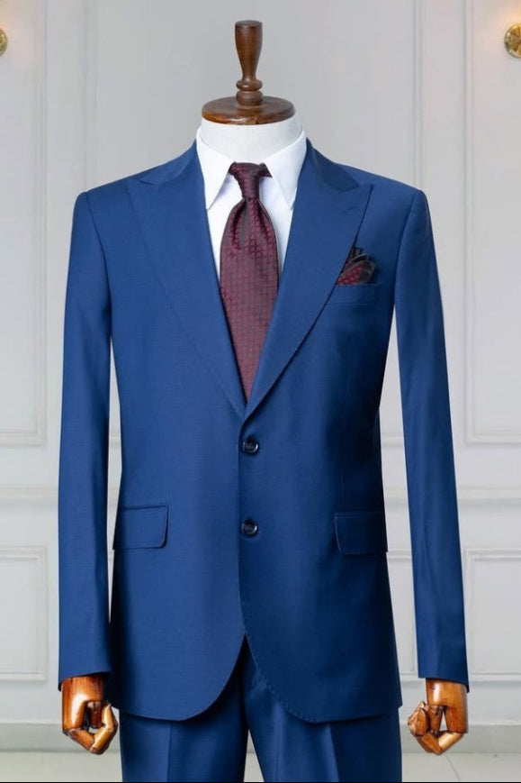 Chic Royal Blue Close Fitting Business Suits For Men