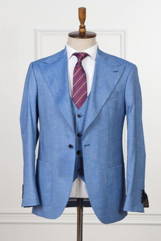 Modern Sky Blue 3 Pieces Slim Fit Business Suits