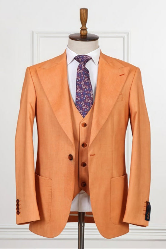 Cool Orange 3 Pieces Peaked Lapel Prom Suits For Men