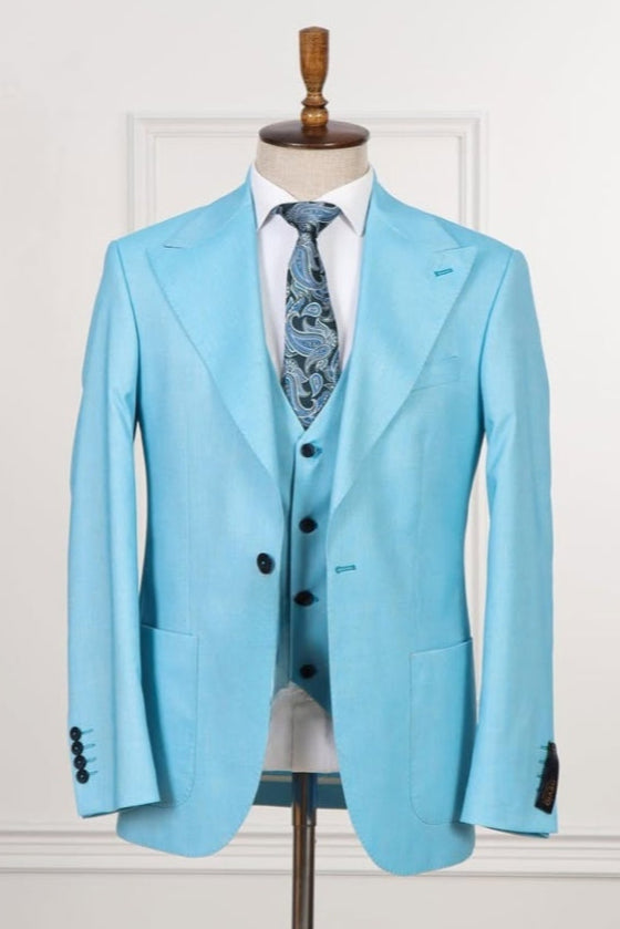 New Arrival Sky Blue 3 Pieces Men's Prom Suits With Vest