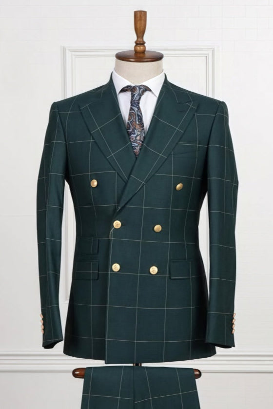 New Arrival Teal Double Breasted Plaid Business Suits