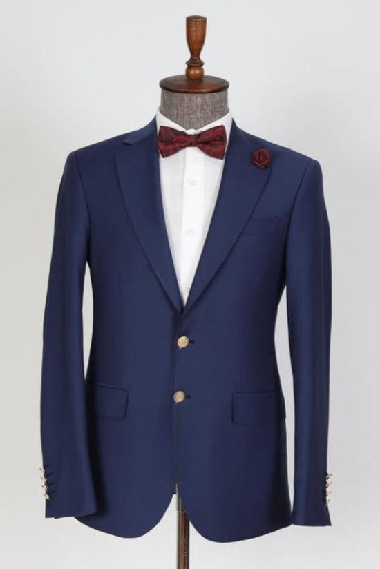 Stylish Navy Blue Notch Lapel Business Suits For Men