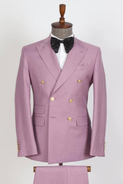 Fashion Dusty Rose Double Breasted Close Fitting Business Suits